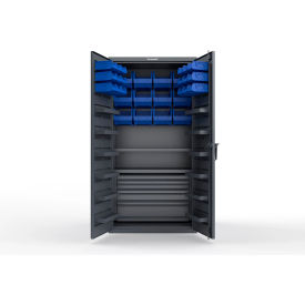 Strong Hold® Extra Heavy Duty Cabinet without Legs 30 Blue Bins 36"W x 24"D x 72"H Dark Gray