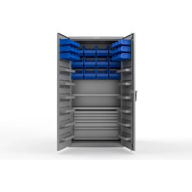 Strong Hold® Extra Heavy Duty Cabinet without Legs 30 Blue Bins 36"W x 24"D x 72"HDusty Gray