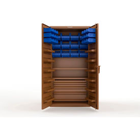 Strong Hold® Extra Heavy Duty Cabinet without Legs 30 Blue Bins 36"W x 24"D x 72"H Brown