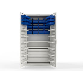 Strong Hold® Extra Heavy Duty Cabinet without Legs 30 Blue Bins 36"W x 24"D x 72"H White