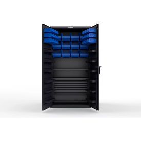 Strong Hold® Extra Heavy Duty Cabinet without Legs 30 Blue Bins 36"W x 24"D x 72"H Black