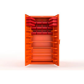 Strong Hold® Extra Heavy Duty Cabinet without Legs 30 Red Bins 36"W x 24"D x 72"H Orange