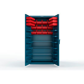 Strong Hold® Extra Heavy Duty Cabinet without Legs 30 Red Bins 36"W x 24"D x 72"H Blue