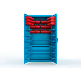 Strong Hold® Extra Heavy Duty Cabinet without Legs 30 Red Bins 36"W x 24"D x 72"H Light Blue