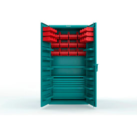 Strong Hold® Extra Heavy Duty Cabinet without Legs 30 Red Bins 36"W x 24"D x 72"H Teal