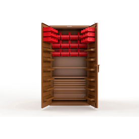 Strong Hold® Extra Heavy Duty Cabinet without Legs 30 Red Bins 36"W x 24"D x 72"H Brown