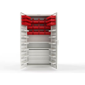 Strong Hold® Extra Heavy Duty Cabinet without Legs 30 Red Bins 36"W x 24"D x 72"H White