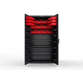 Strong Hold® Extra Heavy Duty Cabinet without Legs 30 Red Bins 36"W x 24"D x 72"H Black