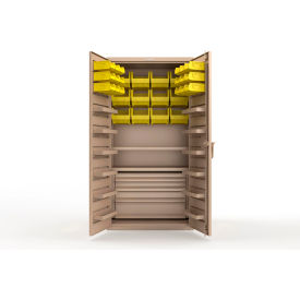 Strong Hold® Extra Heavy Duty Cabinet without Legs 30 Yellow Bins 36"W x 24"D x 72"H Beige