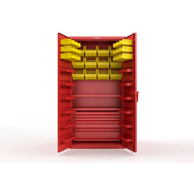 Strong Hold® Extra Heavy Duty Cabinet without Legs 30 Yellow Bins 36"W x 24"D x 72"H Red