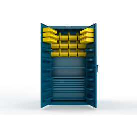 Strong Hold® Extra Heavy Duty Cabinet without Legs 30 Yellow Bins 36"W x 24"D x 72"H Blue