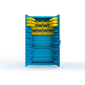 Strong Hold® Extra Heavy Duty Cabinet w/o Legs 30 Yellow Bins 36"W x 24"D x 72"H Light Blue
