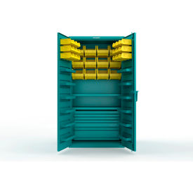 Strong Hold® Extra Heavy Duty Cabinet without Legs 30 Yellow Bins 36"W x 24"D x 72"H Teal