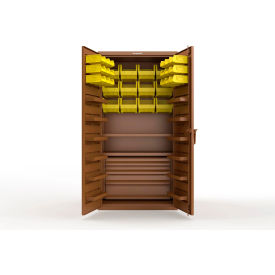 Strong Hold® Extra Heavy Duty Cabinet without Legs 30 Yellow Bins 36"W x 24"D x 72"H Brown