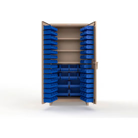 Strong Hold® Extra Heavy Duty Cabinet with 3" Legs 106 Blue Bins 36"W x 24"D x 75"H Beige