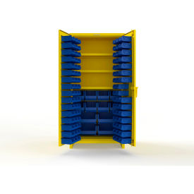 Strong Hold® Extra Heavy Duty Cabinet with 3" Legs 106 Blue Bins 36"W x 24"D x 75"H Yellow