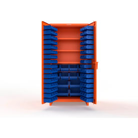 Strong Hold® Extra Heavy Duty Cabinet with 3" Legs 106 Blue Bins 36"W x 24"D x 75"H Orange