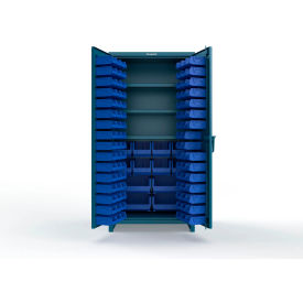 Strong Hold® Extra Heavy Duty Cabinet with 3" Legs 106 Blue Bins 36"W x 24"D x 75"H Blue