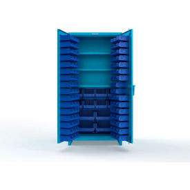 Strong Hold® Extra Heavy Duty Cabinet w/ 3" Legs 106 Blue Bins 36"W x 24"D x 75"H Light Blue