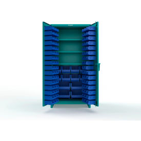 Strong Hold® Extra Heavy Duty Cabinet with 3" Legs 106 Blue Bins 36"W x 24"D x 75"H Teal