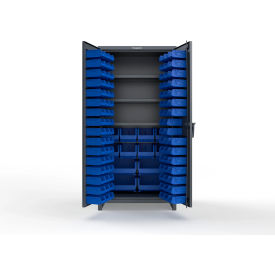 Strong Hold® Extra Heavy Duty Cabinet with 3" Legs 106 Blue Bins 36"W x 24"D x 75"HDark Gray