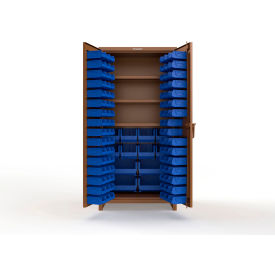 Strong Hold® Extra Heavy Duty Cabinet with 3" Legs 106 Blue Bins 36"W x 24"D x 75"H Brown