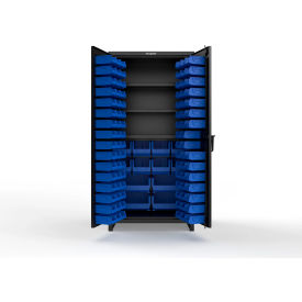 Strong Hold® Extra Heavy Duty Cabinet with 3" Legs 106 Blue Bins 36"W x 24"D x 75"H Black