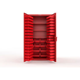 Strong Hold® Extra Heavy Duty Cabinet without Legs 106 Blue Bins 36"W x 24"D x 72"H Red