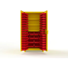 Strong Hold® Extra Heavy Duty Cabinet with 3" Legs 106 Red Bins 36"W x 24"D x 75"H Yellow