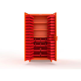 Strong Hold® Extra Heavy Duty Cabinet with 3" Legs 106 Red Bins 36"W x 24"D x 75"H Orange