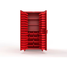 Strong Hold® Extra Heavy Duty Cabinet with 3" Legs 106 Red Bins 36"W x 24"D x 75"H Red