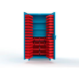 Strong Hold® Extra Heavy Duty Cabinet with 3" Legs 106 Red Bins 36"W x 24"D x 75"HLight Blue