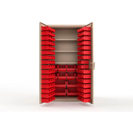 Strong Hold® Extra Heavy Duty Cabinet without Legs 106 Red Bins 36"W x 24"D x 72"H Beige