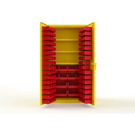 Strong Hold® Extra Heavy Duty Cabinet without Legs 106 Red Bins 36"W x 24"D x 72"H Yellow