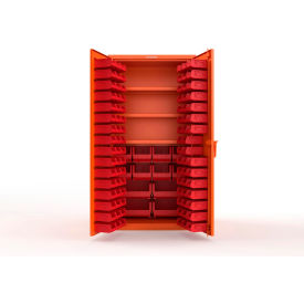 Strong Hold® Extra Heavy Duty Cabinet without Legs 106 Red Bins 36"W x 24"D x 72"H Orange