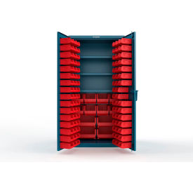 Strong Hold® Extra Heavy Duty Cabinet without Legs 106 Red Bins 36"W x 24"D x 72"H Blue