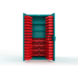 Strong Hold® Extra Heavy Duty Cabinet without Legs 106 Red Bins 36"W x 24"D x 72"H Teal