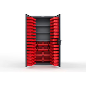 Strong Hold® Extra Heavy Duty Cabinet without Legs 106 Red Bins 36"W x 24"D x 72"H Dark Gray
