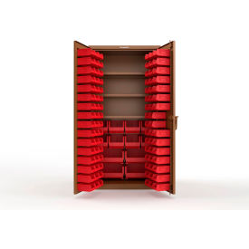 Strong Hold® Extra Heavy Duty Cabinet without Legs 106 Red Bins 36"W x 24"D x 72"H Brown