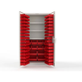 Strong Hold® Extra Heavy Duty Cabinet without Legs 106 Red Bins 36"W x 24"D x 72"H White