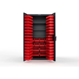 Strong Hold® Extra Heavy Duty Cabinet without Legs 106 Red Bins 36"W x 24"D x 72"H Black