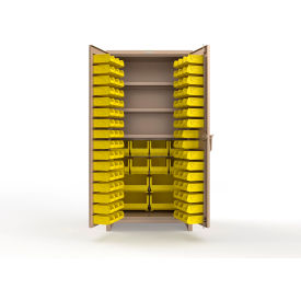 Strong Hold® Extra Heavy Duty Cabinet with 3" Legs 106 Yellow Bins 36"W x 24"D x 75"H Beige