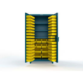 Strong Hold® Extra Heavy Duty Cabinet with 3" Legs 106 Yellow Bins 36"W x 24"D x 75"H Blue
