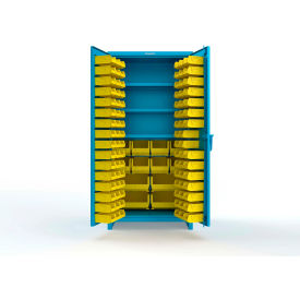 Strong Hold® Extra Heavy Duty Cabinet w/ 3"Legs 106 Yellow Bins 36"W x 24"D x 75"HLight Blue