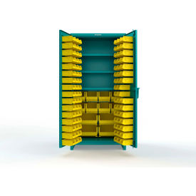 Strong Hold® Extra Heavy Duty Cabinet with 3" Legs 106 Yellow Bins 36"W x 24"D x 75"H Teal