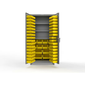 Strong Hold® Extra Heavy Duty Cabinet w/ 3"Legs 106 Yellow Bins 36"W x 24"D x 75"HDusty Gray