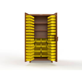 Strong Hold® Extra Heavy Duty Cabinet with 3" Legs 106 Yellow Bins 36"W x 24"D x 75"H Brown