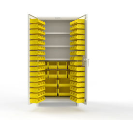 Strong Hold® Extra Heavy Duty Cabinet with 3" Legs 106 Yellow Bins 36"W x 24"D x 75"H White