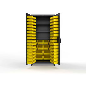 Strong Hold® Extra Heavy Duty Cabinet with 3" Legs 106 Yellow Bins 36"W x 24"D x 75"H Black