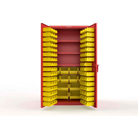 Strong Hold® Extra Heavy Duty Cabinet without Legs 106 Yellow Bins 36"W x 24"D x 72"H Red